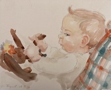 Charlotte Zurek 1910-1971 Baby mit Teddybär Kleinkind Toddler datiert 1933