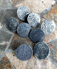 8 Metall Trachten/Zierknöpfe "Alte Münze" für Jacke und Mantel, 21 mm, mit Öse