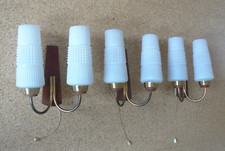 3 WANDLAMPEN TEAK + MESSING + GLASZYLINDER 3x 2FLAMMIGE WANDLEUCHTE 60ER JAHRE