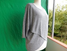 "Aprikot"Jerseystoff Pullover gr.M.40/42.Grau-weiß meliert.U-ausschnitt.3/4Ärmel