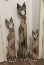3er Set Katzen aus Holz Deko