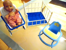 Vintage Puppen Spielzeug Laufstall Hochstuhl Puppenwagen Puppe 80er Jahre