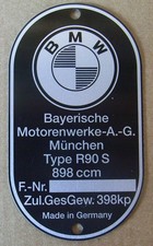 Typenschild BMW R90S  898 ccm