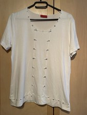 Schickes Lea H. T-Shirt Kurzarm weiß Strassblümchen Gr. 38/40 Viskose blickdicht