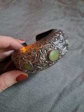 Großer Indischer Armreif Versilbert mit Jade Ethno Boho Tribal Orient Schmuck