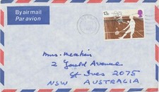 GB 1977 Tennis 13 P als Einzelporto auf Luftpostbrief aus „DERBY“ nach Australien