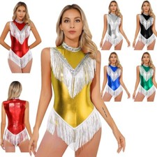 Damen Cocktail Party Kleid Turtleneck Ballett Tanztrikot Fransen Tanzbekleidung