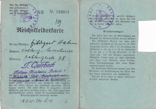 Reichskleiderkarte mädchen - reichskleiderkarte,