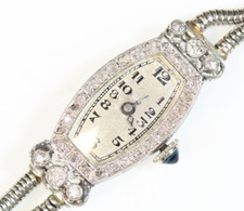 Art Deco Platinuhr Weißgold Armband mit Diamanten