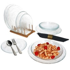 Oxy 12tlg Tellerset aus Glas Kuchenteller Speiseteller Suppenteller Wirbel-Dekor