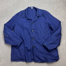 Vintage französische Jacke Erwachsene Large blau Sanfor Fischgrät Arbeitsklei...