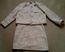 Comma/Blazer, Rock Tweed Glitzergarn, 40, 42 ecru (weiß), hellbraun fast neu