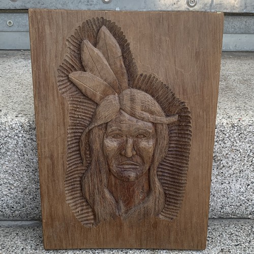 Wandrelief indianerkopf mit - indianerkopf,