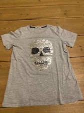 T-Shirt H&M Größe 158/164 Grau Totenkopf Wendepailetten 