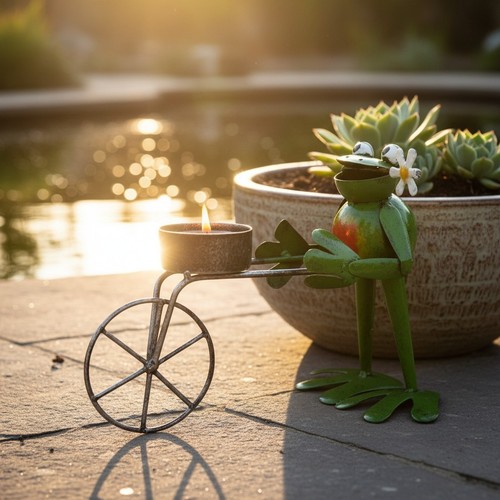 Frosch mit teelicht - frosch, schubkarre