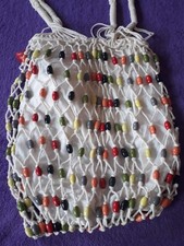 "H&M"Boho Shabby Chic Handarbeit Hübsche  Sommer NETZ Tasche HOLZPERLEN Ecru Neu