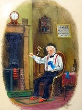 Glas Bild "Nie zu alt zum Flicken" Öl Gemälde um 1898 Signiert Betitelt Datiert