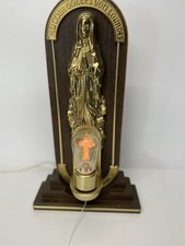 Vintage Mutter Gottes von Lourdes Messing Wand Lampe Madonna Figur mit Kruzifix