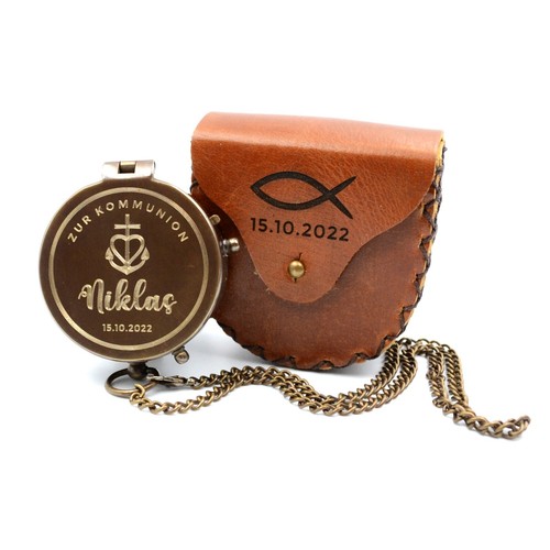 Compass engraved leather case - engraved,