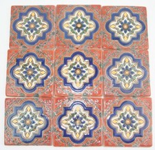 9 Stück Relief-Fliesen 10x10 Motiv: terracotta Bordüre Ornament blau [22-08-02]