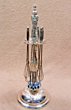 6 +1 Gabel Sektquirle Getränke- Rührstäbe, versilbert (ä) Zwiebelmuster  #R1007b