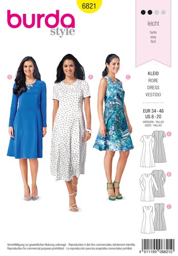 Schnittmuster kleid burda 6821 - schnittmuster,