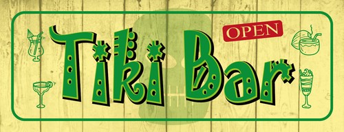 Holzschild 27x10 tiki bar - 27x10, open