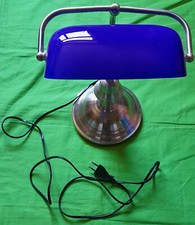Bankerlampe Schreibtischleuchte blauer Glasschirm, Tischlampe