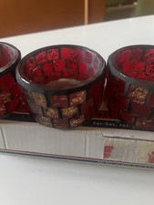 Teelichtgläser Set Rot Golden Glas Kerzenhalter 5 Teilig