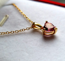 925 Sterling Silber Halskette Pink Topas Herz Anhänger Echtschmuck Gelbgold
