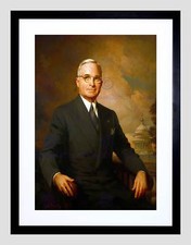 GEMÄLDE PORTRAIT KEMPTON PRÄSIDENT HARRY TRUMAN GERAHMTER KUNSTDRUCK MONTIERUNG B12X3980