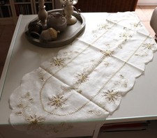 Beige Goldene Organza Weihnachts Tischdecke Läufer Oval ecru ca 39x108