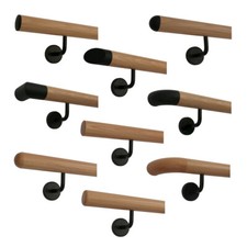 Handlauf Holz Buche Geländer lackiert schwarze gewinkelte Halter & Endstücke