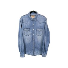 Replay Jeanshemd Herren Größe M Blau Western Cowboy Perlen Druckknopf Langarm 