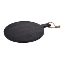 Schneidebrett Schwarz mit Griff Rund Ø 40 cm aus Gummibaumholz Pizzabrett Holz