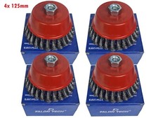 4xTopfbürste Stahl Drahtbürste 125mm M14 Gezopft Kegelbürste für Flex Winkel