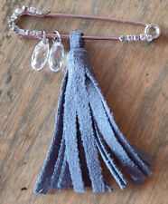 Sicherheitsnadel Brosche Nadel Leder Bommel Straßsteine 2 Perlchen Kunststoff