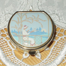 Runde Pillendose Metall mit Deckel Romantik Motiv Schmuckdose Blau / Gold