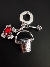 Charm Sandspielzeug Urlaub Meer Sand Krabbe Eimer graviert Dangle Bead Silber925