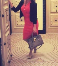 Luxus ESCADA Damen Kleid Sommerkleid Etui rot lachs tailliert Gr. 34 XS S *TOP 