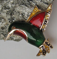 Bunte farbige Emaille Vogel Brosche in aus 375 9kt Gold Nadel emailliert ♦️ 8694