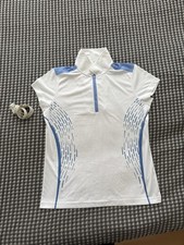 Damen Fahrrad T-Shirt Sportlich Sport Weiß Blau Reißverschluss Oberteil Polo