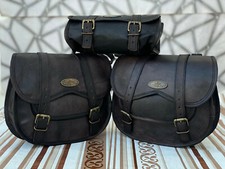 Neu Schwarz Leder Motorrad Satteltaschen Tasche Taschen Packtaschen Gepäck 3-...