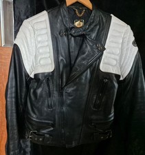 Motorradjacke Echt Leder  Gr. 50, Schwarz/ Weiß  Bikerjacke
