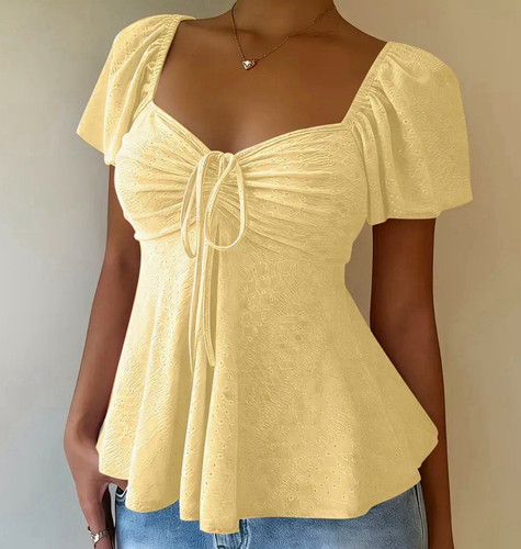 Damen bluse gelb - bluse, kurzarm