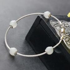 B06 Armreif Armband 4 Kugeln aus weißer Hetian Jade Sterling Silber 925 