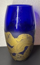 Vintage Glasvase Kobaltblau & Golddekor Überfang Glas - Haushaltsauflösung 25 cm