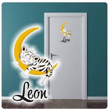 Türaufkleber Tiger auf Mond Name Digitaldruck Wandtattoo Türtattoo DT052