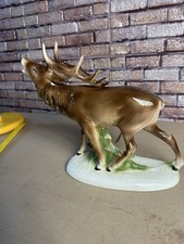 Gräfenthal Porzellan Figur Skulptur Statue Hirsch 24x30cm Signiert Alt Antik