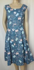 Laura Ashley Kleid 40 42 blau weiß maritim Leinenkleid Segelboote Anker Sommer